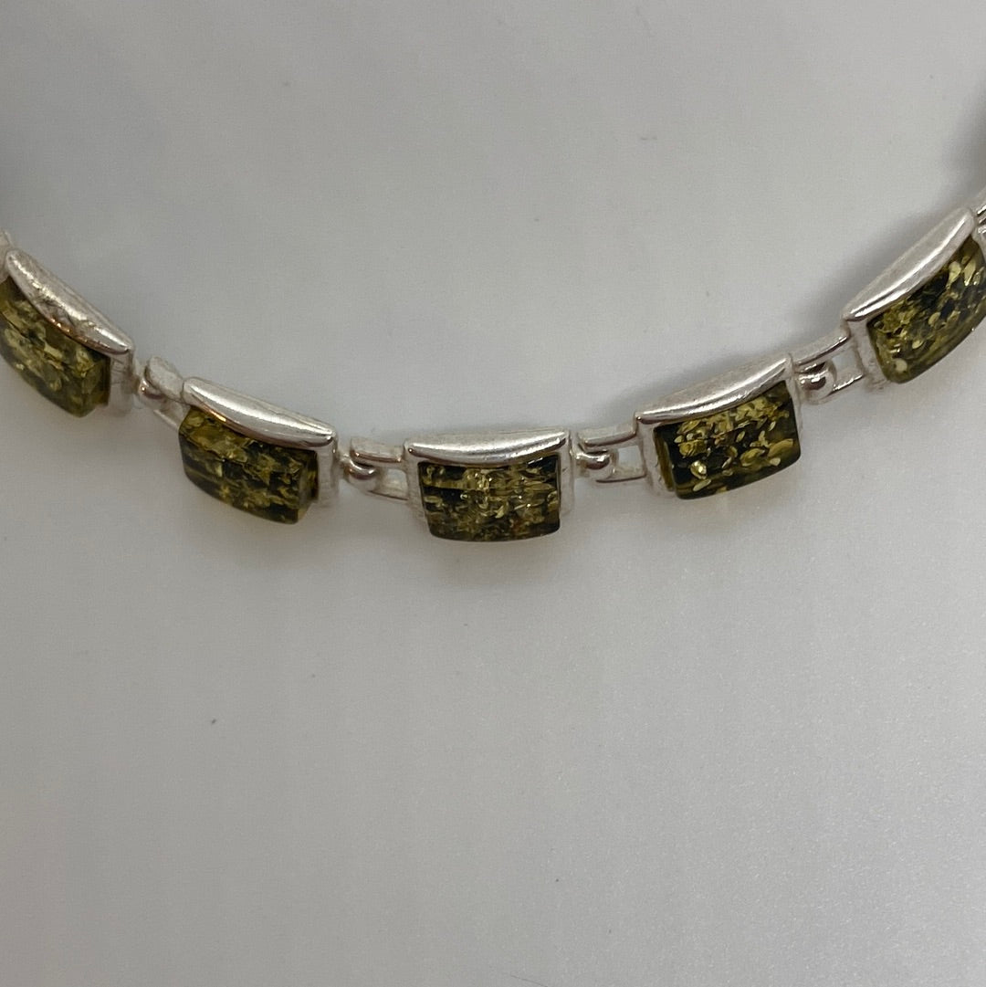 Green Amber Bracelet with Sterling Silver