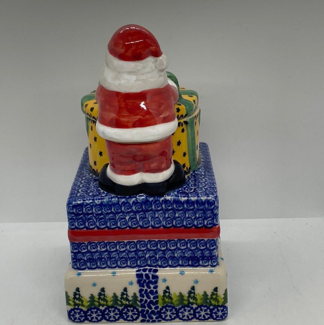 Pottery Misfit Santa Cannister with Trees