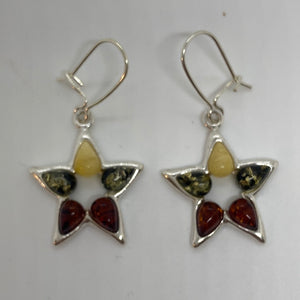 Star Mixed Amber Earrings over Sterling Silver