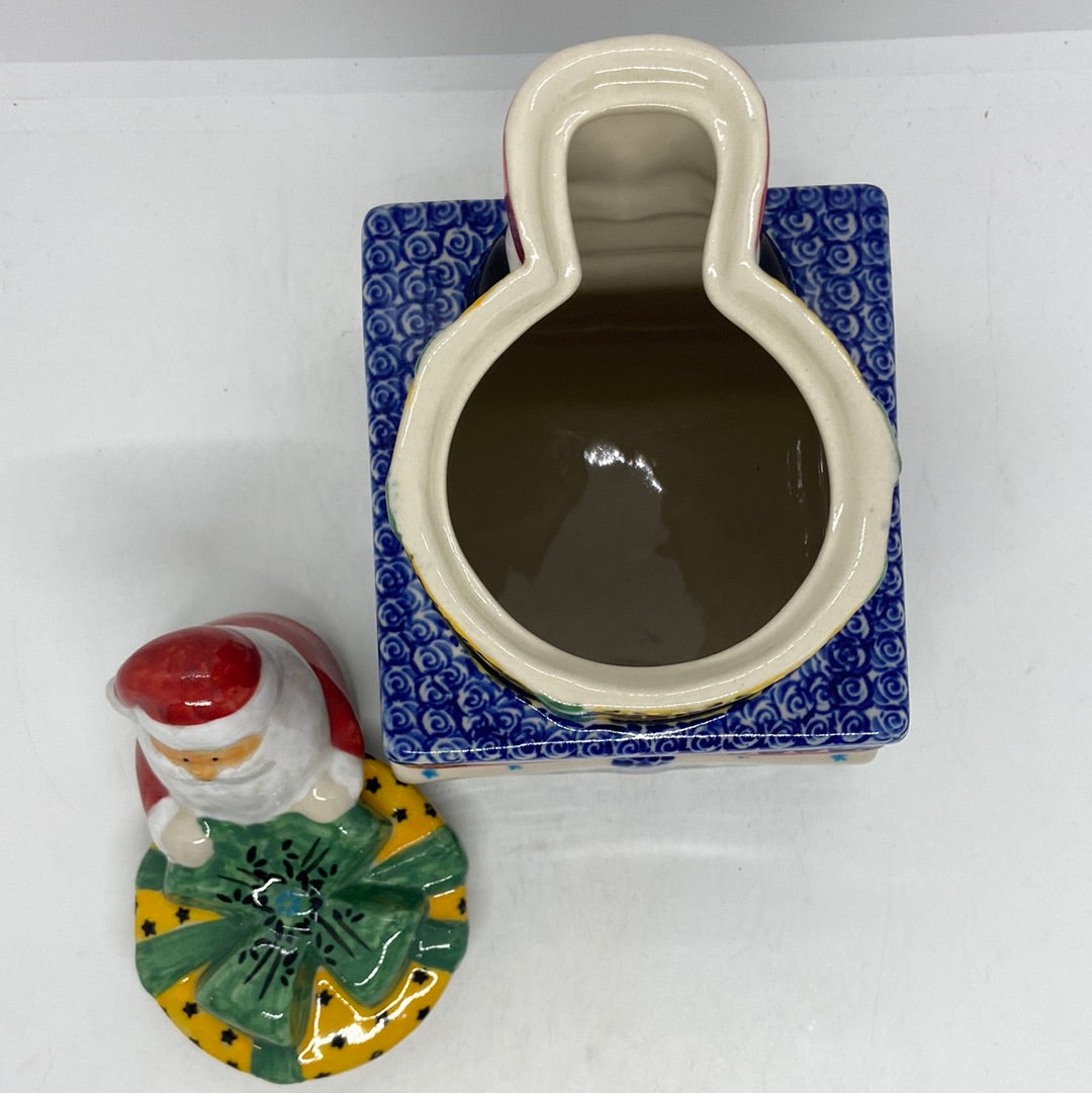 Pottery Misfit Santa Cannister with Trees