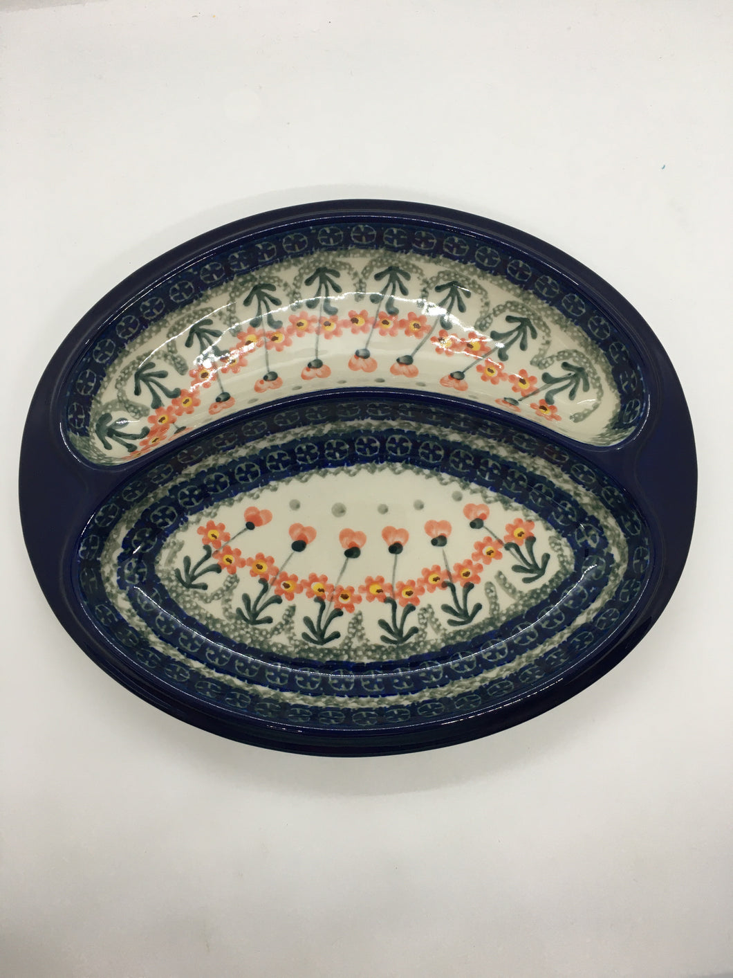 Dish ~ Divided ~ 8 x 9.75 inch ~ Peach Spring Daisy